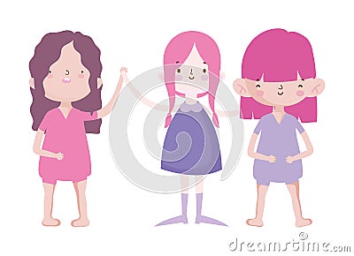 Group little girls friends cartoon character Vector Illustration