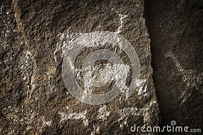 Rupestrian rock art in Sumbay Cave from paleolithic era, Southern Peru Stock Photo