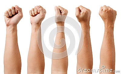 Close up Male asian hand gestures isolated over the white background. Stock Photo