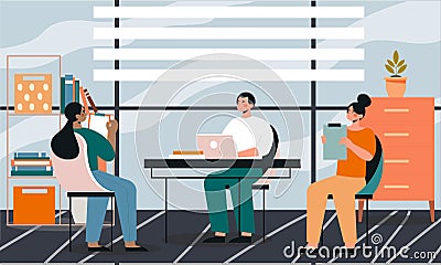 Group of male and female characters attending business meeting together Vector Illustration