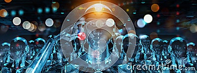 Group of male robots following leader cyborg army 3d rendering Stock Photo