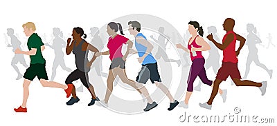 Group of Marathon Runners Vector Illustration