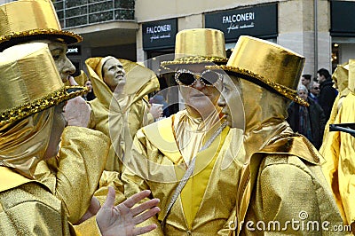 Group of masks at Viareggio Carnival Editorial Stock Photo