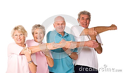 Group of mature people stretching Stock Photo