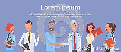 Group Medial Doctors Hand Shake Team Clinics Hospital Vector Illustration