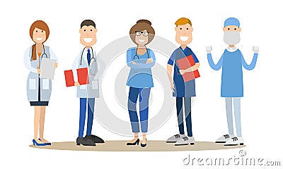 Group of medical doctors vector illustration in flat style Vector Illustration