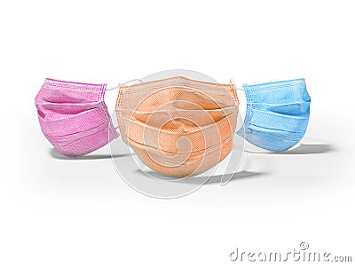 Group medical mask 3d render on white background with shadow Stock Photo