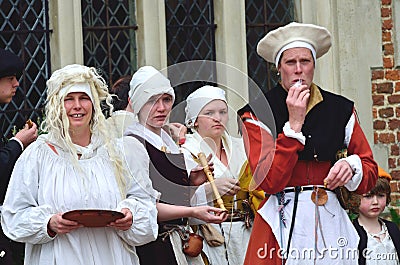 Group of medieval ladies in May Day re-enactment Editorial Stock Photo