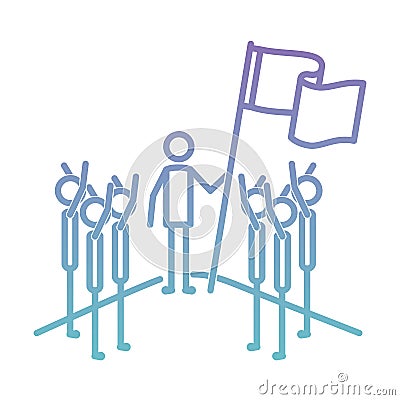 Group of men with flag silhouettes Vector Illustration