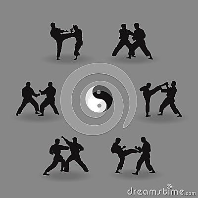 group of men karate demonstrate. Vector Illustration