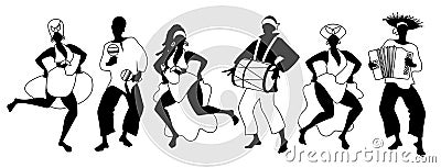 Group of men and women dancing and playing latin music Stock Photo