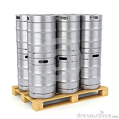 Group of metal beer kegs stacked on pallet Cartoon Illustration