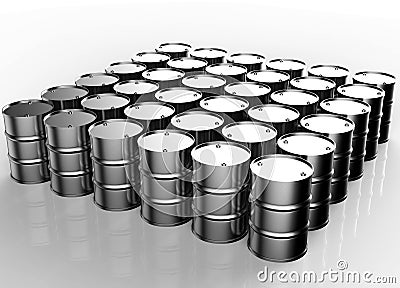 Group of metal oil barrels Stock Photo