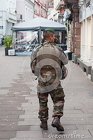 Group of military patrolling in christmas market after the terrorist attack in Strasbourg Editorial Stock Photo