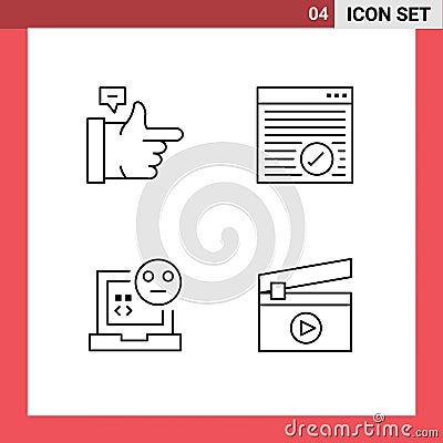 Group of 4 Modern Filledline Flat Colors Set for bubble, develop, browser, webpage, error Vector Illustration