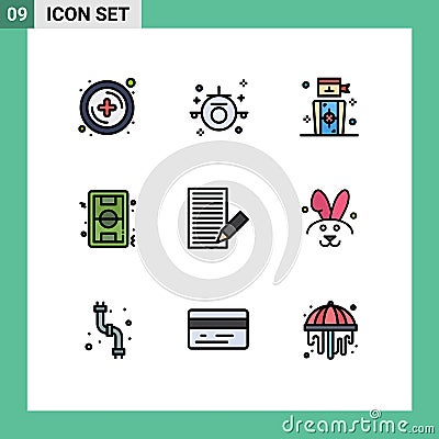 Group of 9 Modern Filledline Flat Colors Set for contact, game, goal, soccer, field Vector Illustration