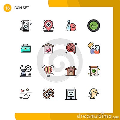 Group of 16 Modern Flat Color Filled Lines Set for bag, basic, medical, back, kegling Vector Illustration