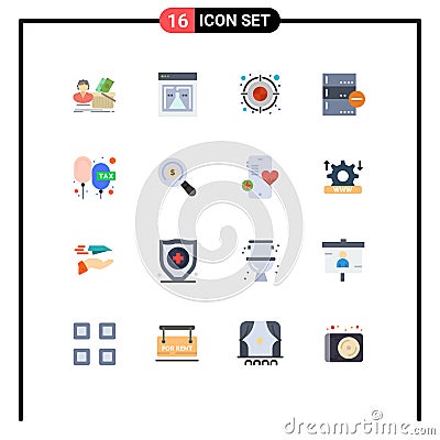 Group of 16 Modern Flat Colors Set for delete, data, web, base, dartboard Vector Illustration