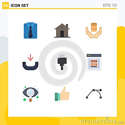 Group of 9 Modern Flat Colors Set for devices, incoming, house, call, secure Vector Illustration