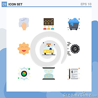 Group of 9 Modern Flat Colors Set for emojis, cookie, chart, waste, pollution Vector Illustration