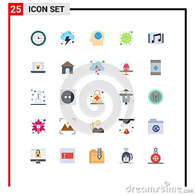 Group of 25 Modern Flat Colors Set for music, album, global, virus, mers Vector Illustration