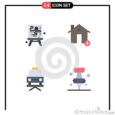 Group of 4 Modern Flat Icons Set for canvas, lift, battery, electricity, education Vector Illustration