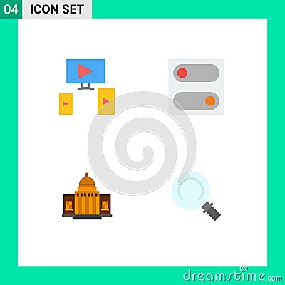 Group of 4 Modern Flat Icons Set for computer, house, preferences, whtiehouse, building Stock Photo