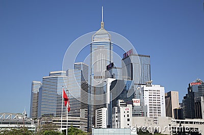 Group of different style modern buildings in city Hongkong Editorial Stock Photo