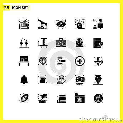 Group of 25 Modern Solid Glyphs Set for app, spa, gass, relaxing, view Vector Illustration