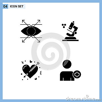 Pictogram Set of 4 Simple Solid Glyphs of business, heart, vision, science, marriage Vector Illustration