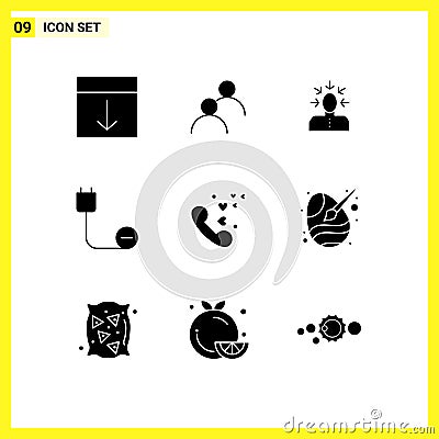 Group of 9 Modern Solid Glyphs Set for hardware, cord, basic, computers, human Vector Illustration