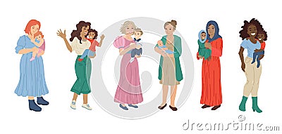 Group of mothers with babies. Vector cartoon illustration Vector Illustration