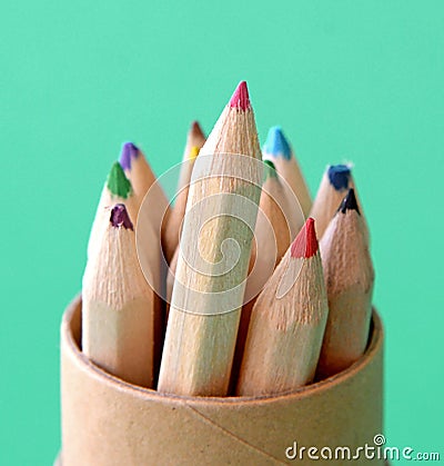 Group of multicolor pencils, close-up shot. Stock Photo