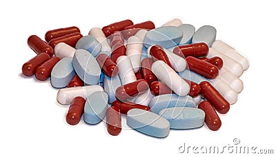 Group of multicolour pills Stock Photo