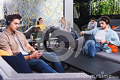 group of multicultural businesspeople working at modern coworking Stock Photo