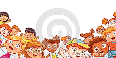 Group of multicultural happy children waving at the camera Vector Illustration