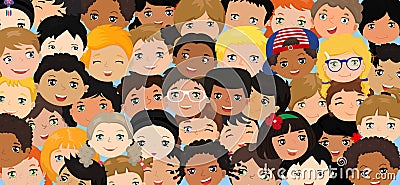 Group of multicultural happy kids cartoon. Friendship concept Stock Photo