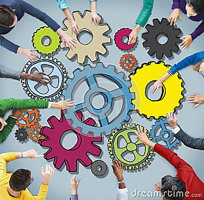 Group of Multiethnic Business People with Cog Symbols Stock Photo