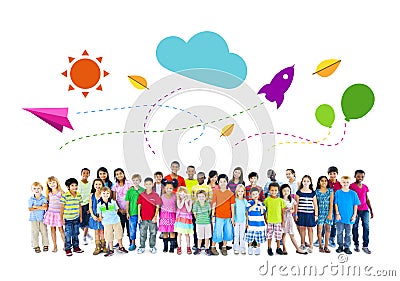 Group of Multiethnic Cheerful Children Childhood Activities Stock Photo