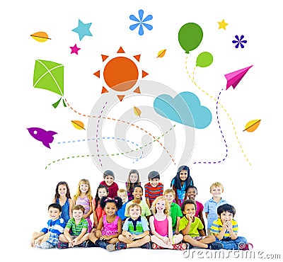 Group of Multiethnic Cheerful Children Childhood Activities Stock Photo