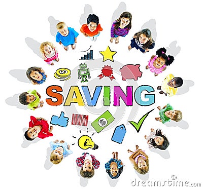 Group of Multiethnic Children in Circle with Saving Concept Stock Photo