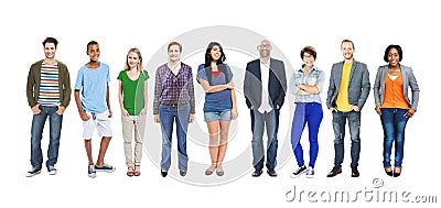 Group of Multiethnic Colourful People in a Row Stock Photo