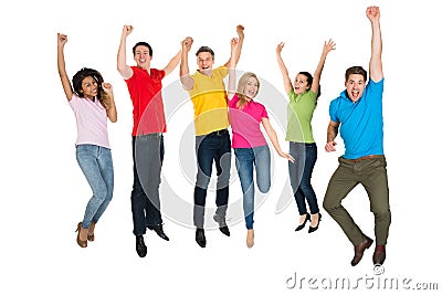 Group of multiethnic diverse people jumping Stock Photo