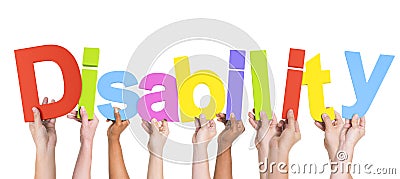 Group of Multiethnic Hands Holding Disability Stock Photo