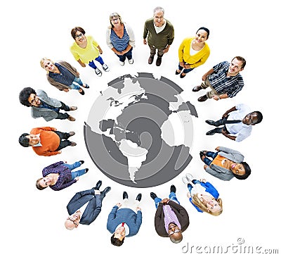 Group of Multiethnic People Looking Up Stock Photo