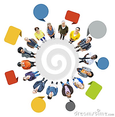 Group of Multiethnic People Looking Up Stock Photo