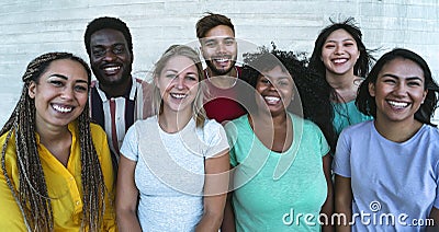 Group multiracial friends having fun outdoor - Young people from different culture and race Stock Photo