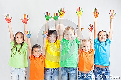 Group of multiracial funny children Stock Photo