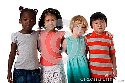 Group of multiracial kids portrait in studio.Isolated Stock Photo