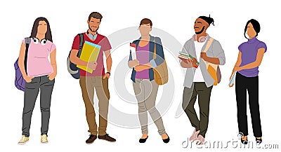 Group of multiracial students vector art isolated. Vector Illustration